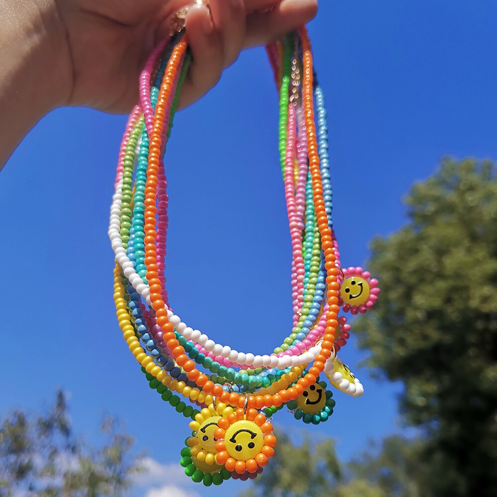 ZX de hecho a mano colorido cuentas de collar de Gargantilla de cadena lindo Similey cara colgante collares al por mayor, joyas de las mujeres Accesorios