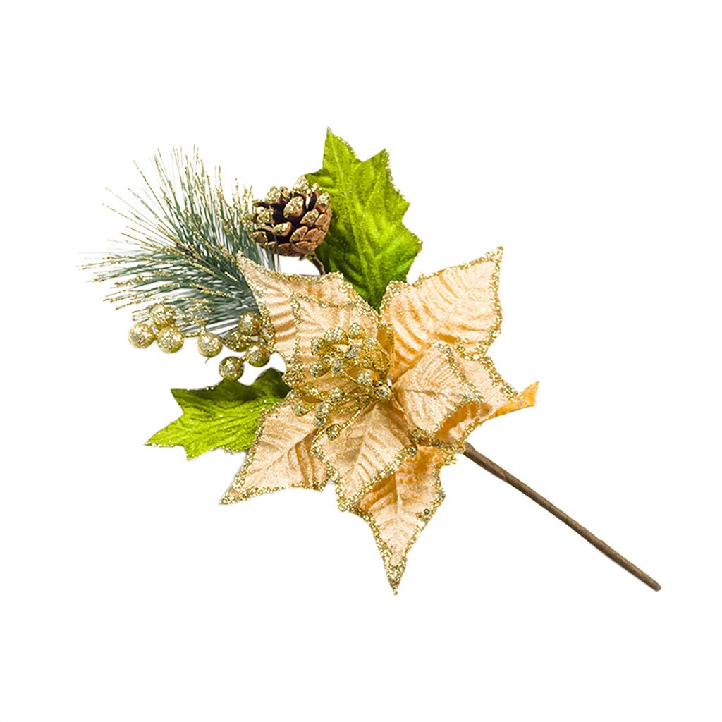 Mooie Kunstmatige Decoratieve Kunstbloemen Kerstboom Decoratie Bruiloft Kerst Valentijnsdag Decoraties: Goud