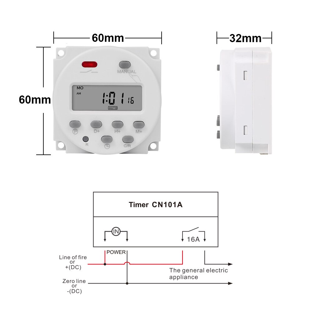 Minuterie numérique CN101A 5V 12V 24V 110V 220V, interrupteur de relais de temps Programmable hebdomadaire de 7 jours, batterie Rechargeable intégrée