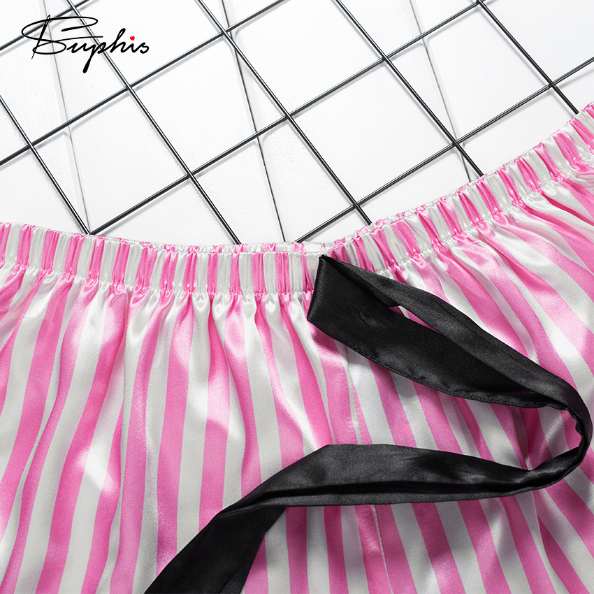 Suphis Satin Black Camis Top Met Boog Streep Shorts Nachtkleding Vrouwen Pyjama Set Sexy Kant Zomer Roze Zijde Nachtkleding Dames