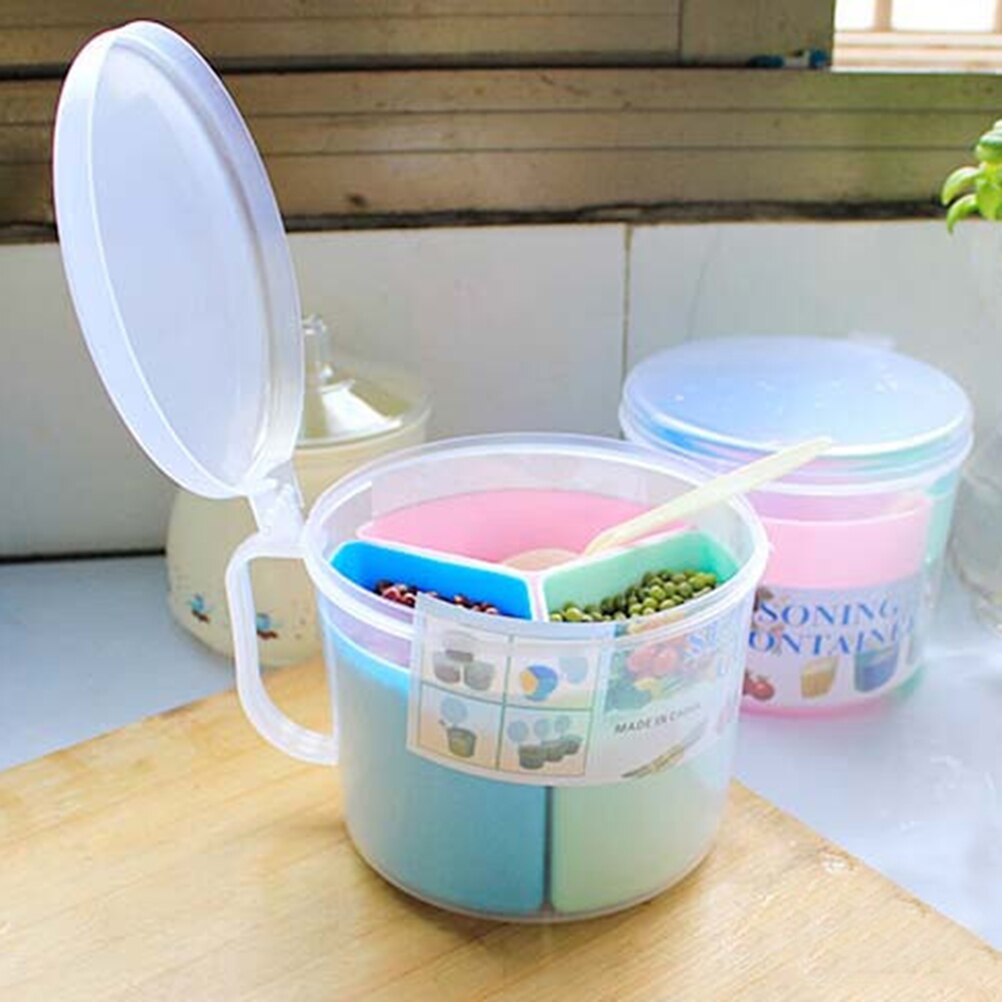 3 Grid Keuken Kruiden Keramische Opbergdoos Met Lepel Koffie Thee Suiker Container Pot Verzegelde Blikken Draagbare