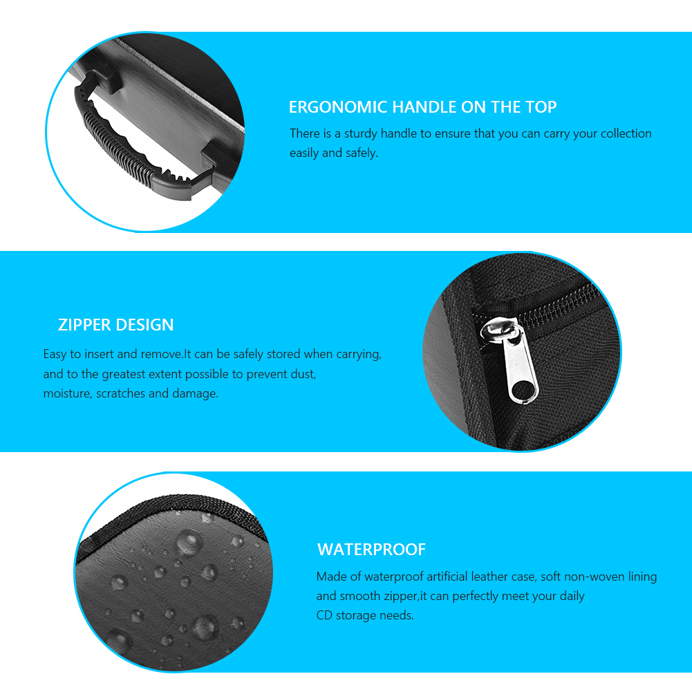 Zipper CD DVD Holder Bag Disc PU Leather Storage Case Album Disc Organizer Media Storage Case with Handle