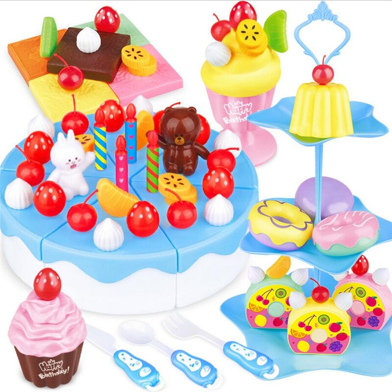 103Pcs ABS Plastic Cake Toys Children's Classic Kitchen Toys 6 Different Types Pink blue Boys And Girls Birthday Christmas