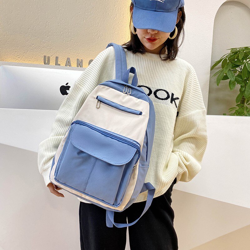 Damenrucksack aus Nylon in unifarben, großes fassungsvermöGen, wasserdicht, Ideal für reisen und als schultasche für Teenager-mädchen.