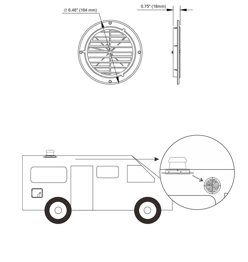 RV Roof Air Vent Grille WITHOUT FAN Travel Trailer Van Celling Air Vent