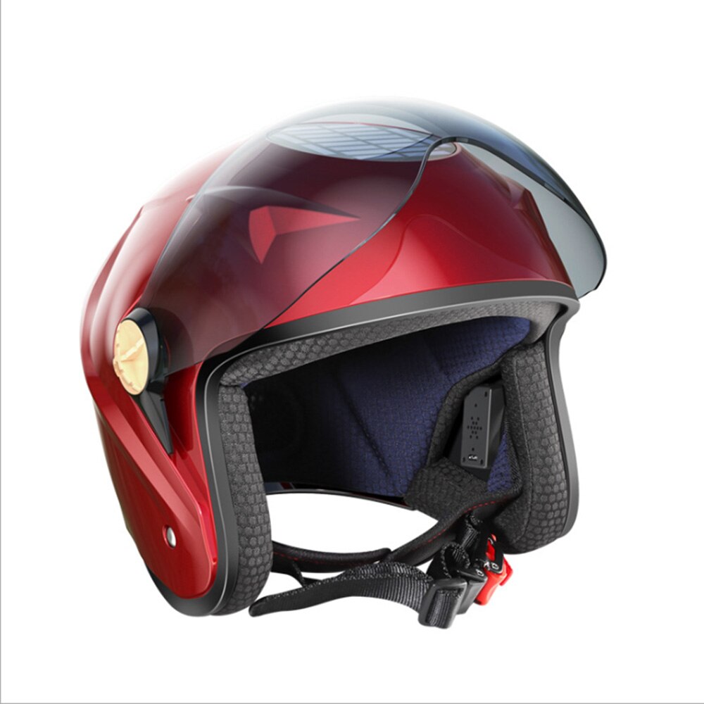 KDsafe-casco de motorista con Bluetooth para hombre y mujer, medio casco de energía Solar, ultraligero, para las cuatro estaciones, ventilador de verano: Helmet-Red