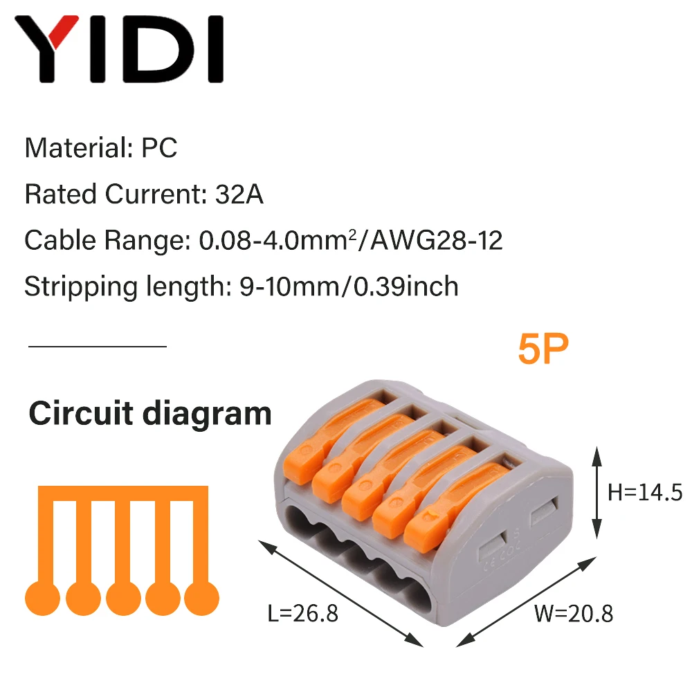 5/10pcs Fast Cable Wire Connector Compact Push In Quick Spring Splicing Multiplex Terminal Block Electrical Connection Conductor: MULTI / Under 5Pcs
