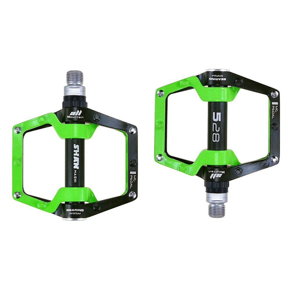 2 pçs pedais de bicicleta magnésio mtb estrada da liga de alumínio pedal antiderrapante pedais plataforma plana peças ciclismo acessórios: Green