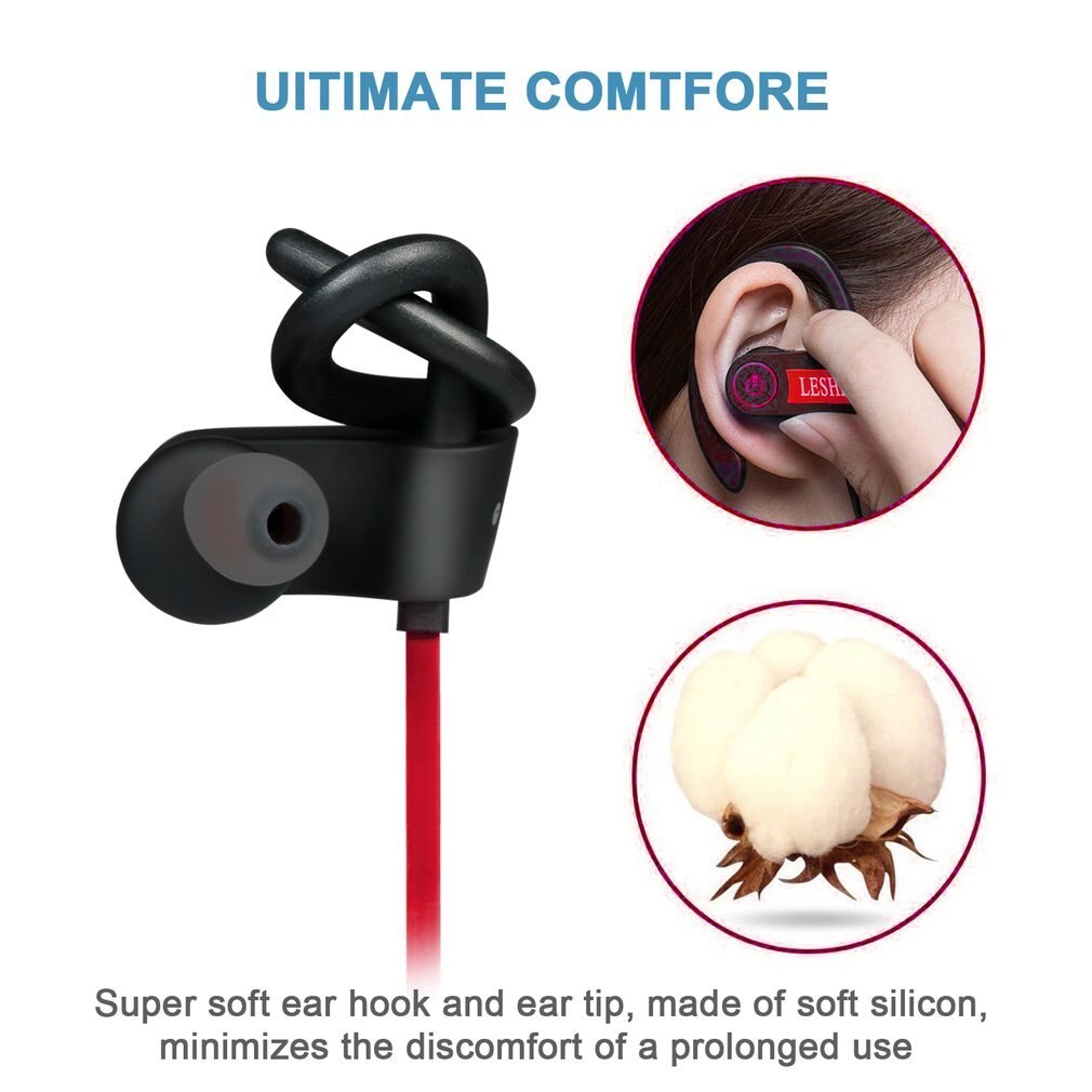 Anti-sweat Bluetooth Earphone Sport Stereo Music Wireless Earbud Hands-free Headset for Running Gym In-ear LESHP Dynamic