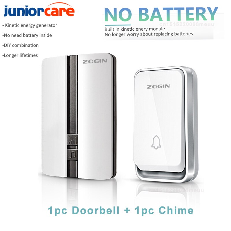 Smart Door Bell Sets Wireless Doorbell Waterproof Self-powered Button Home Outdoor House Chimes Receiver Free Battery Doorbell: 1 Doorbell 1 Chime / EU plug 