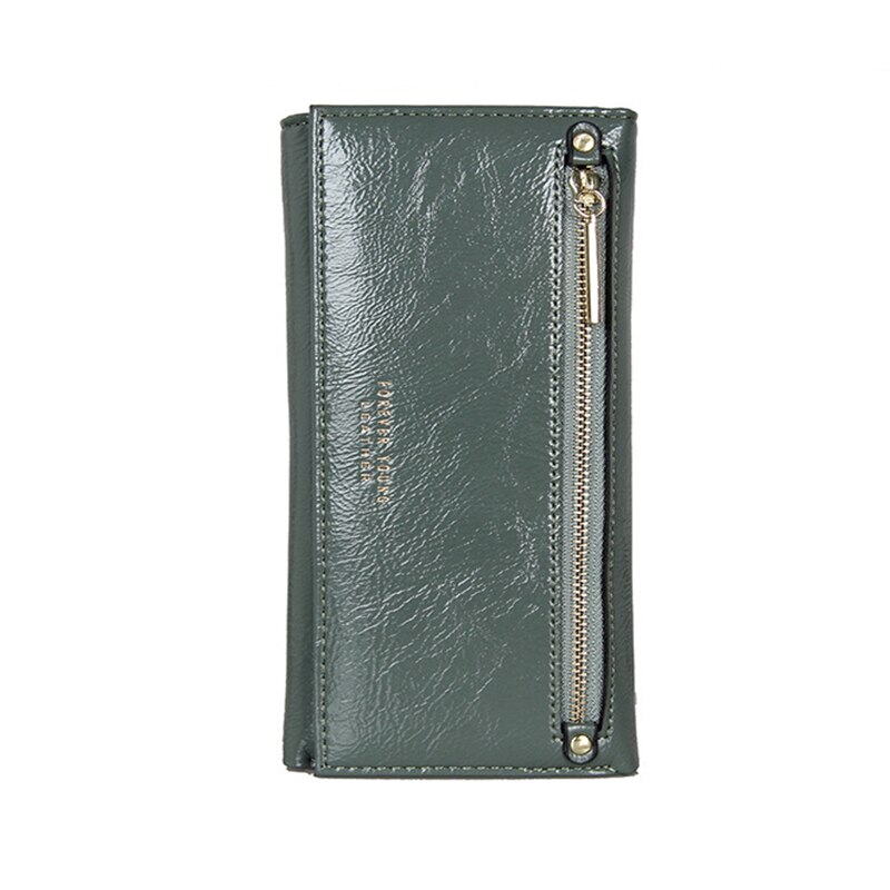 Women Long Wallet Cell Phone Pocket Zipper Coin Purse Ladies Card Holder Female trifold PU leather Clutch Bag: Green