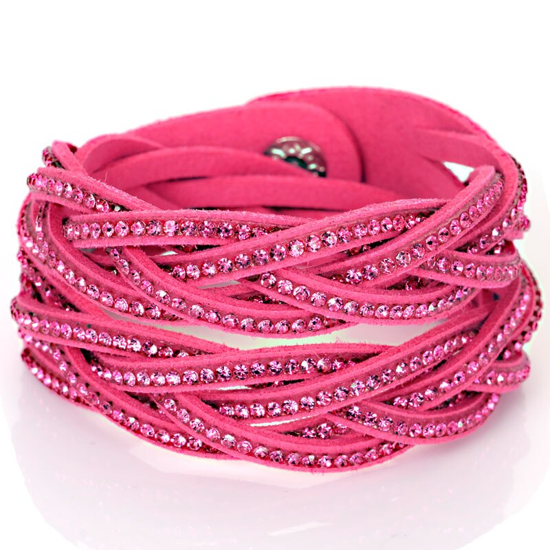 Miasol Trendy Crystal Wrap Rhinestones Braided Double Wrap Leather Charm Bracelet For Women Girl Bracelets