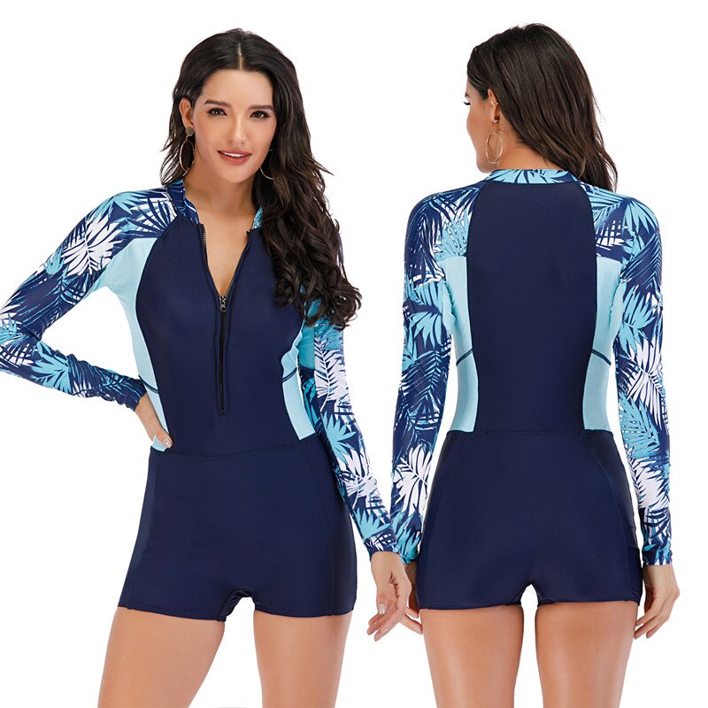 Udslæt vagt kvinder badedragt langærmet jakkesæt sport plus størrelse badetøj svømning badedragt strandtøj bodysuit monokini: Xxl