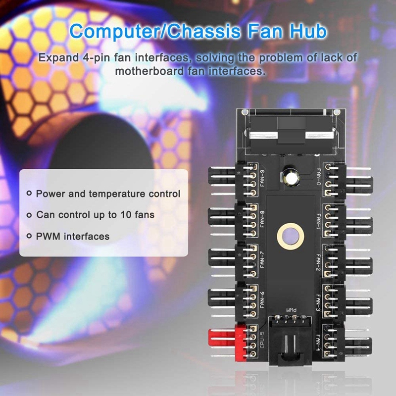 10 Port Pc Chassis Fan Hub Cpu Cooling Hub 12V 4 Pin Fan Pwm Hub Molex Controller