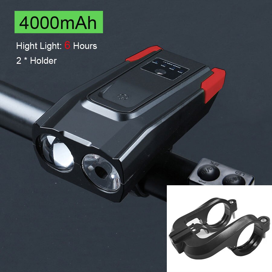 NEWBOLER Smart Induction Bicycle Lights 2 Holder Mount Chargeable Waterproof Bike Front Light LED Lamp Cycling Light With Horn: 6hrs Red 2 Holder