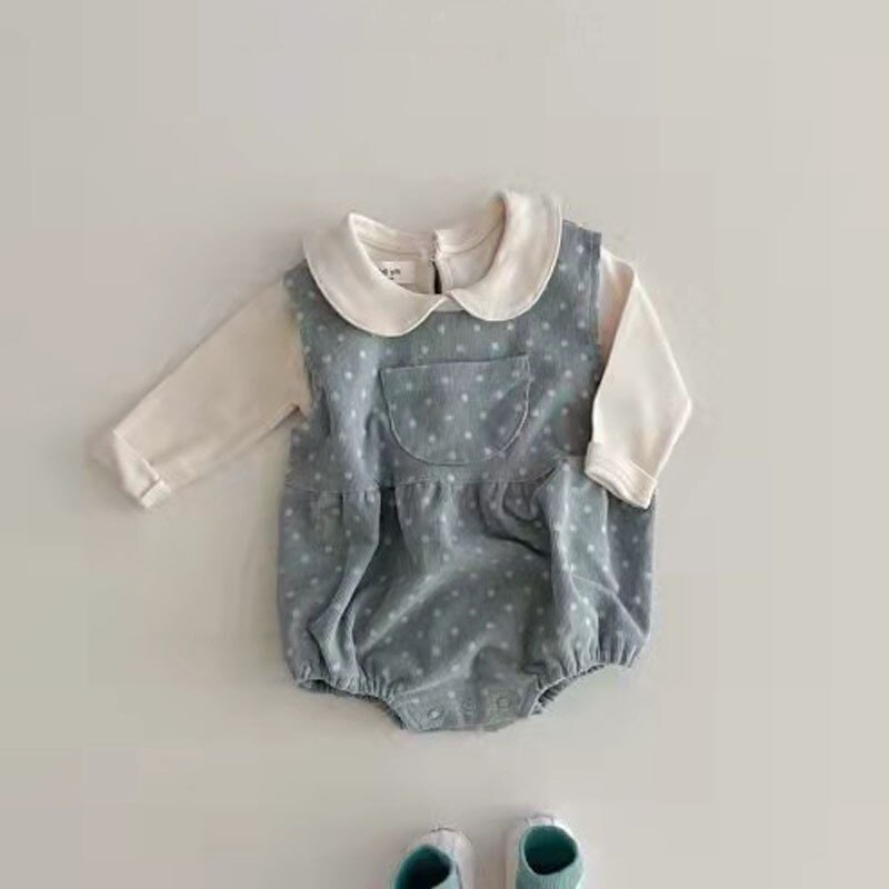 2022 Baby-jeansbodys, ärmellos, sommerkleidung für jungen und mädchen, mit Polka-Punkt-aufbringen, süßer Overall, kinderoverall-Outfit