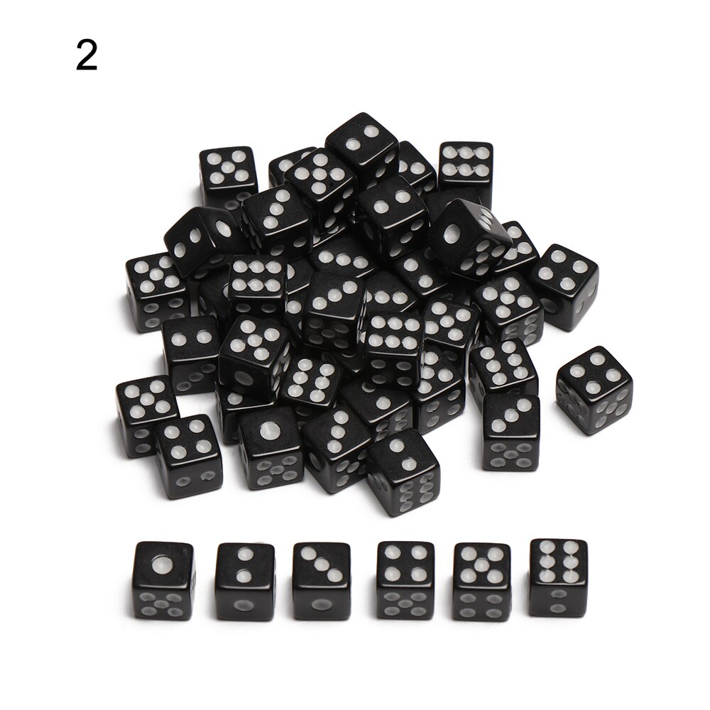 50 pièces/sac dés 8mm dés en plastique jeu à boire dés Standard Six faces dés fêtes d'anniversaire jeu de société outil de divertissement: Black with White