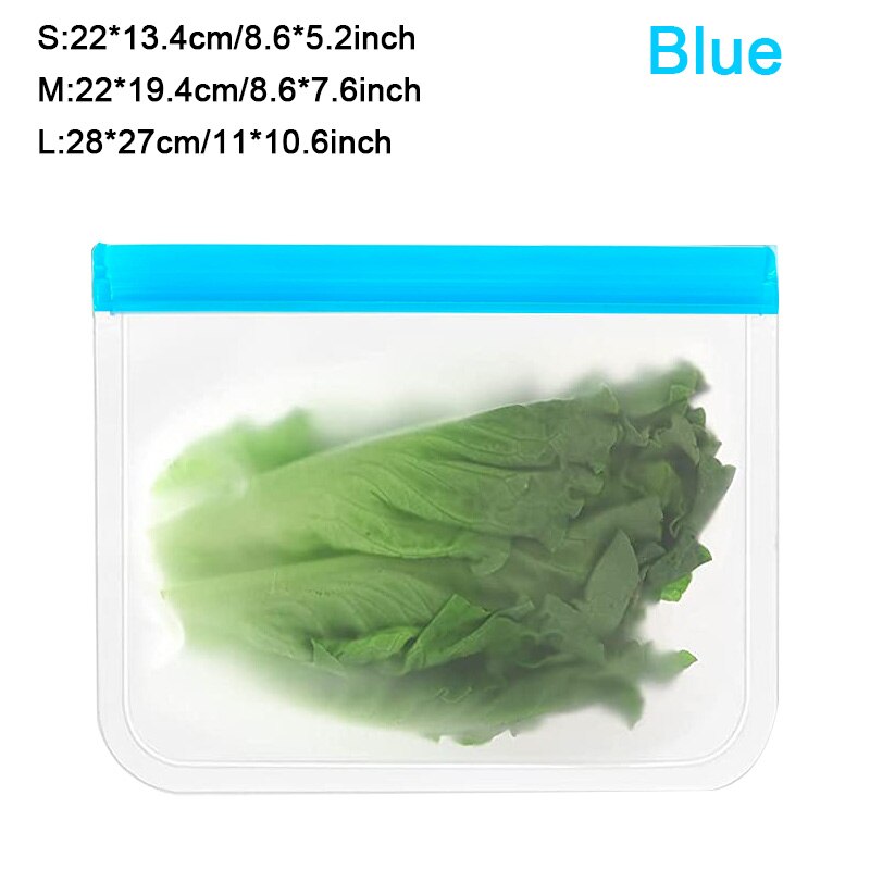 Reusable Food Container Bags Large Reusable Freezer Bags BPA Free, Leak Proof Plastic Gallon Bags For Fruit And Vegetable Snacks: Blue / L