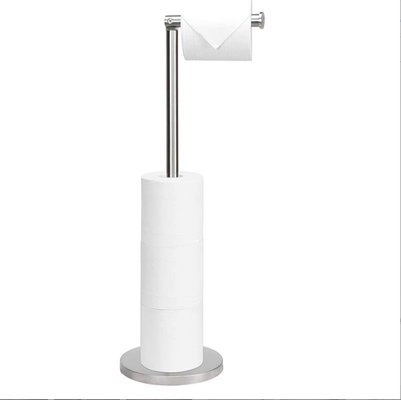 Porta scopino da pavimento al soffitto con porta carta igienica Porta asciugamani di carta da terra in acciaio inox: nero