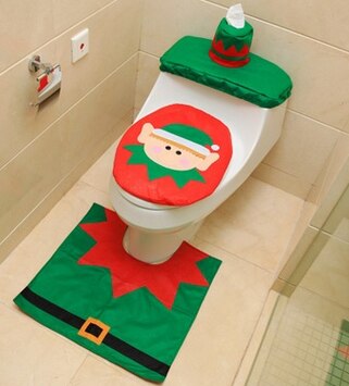Juletoilet sædeovertræk dekoration , 3d julenisse santa snemand hjorte alf toilet sædeovertræk + tæppe + tankdæksel: Alfer