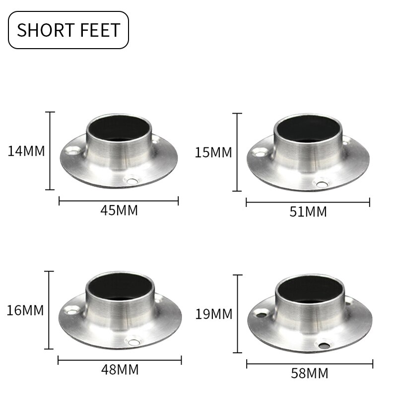 5pcs/lot Stainless steel pipe bracket 19-32mm Dia Tube support Flange Seat for Wardrobe Hanging Rail Rod Pole Socket End Holder