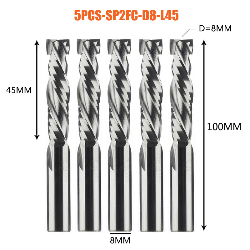 5pc/lot Milling Cutter Woodwork UP DOWN Cut 2 Flutes Spiral Carbide Milling Tool CNC Router Bit Compression Wood End Mill Cutter