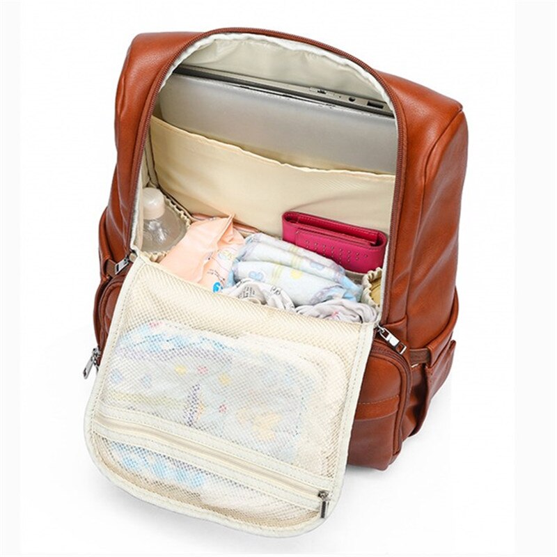 Multifunktionel bleetaske stor kapacitet læder rygsæk baby pleje fodring håndtaske udendørs rejse bleie mumie klapvogne tasker