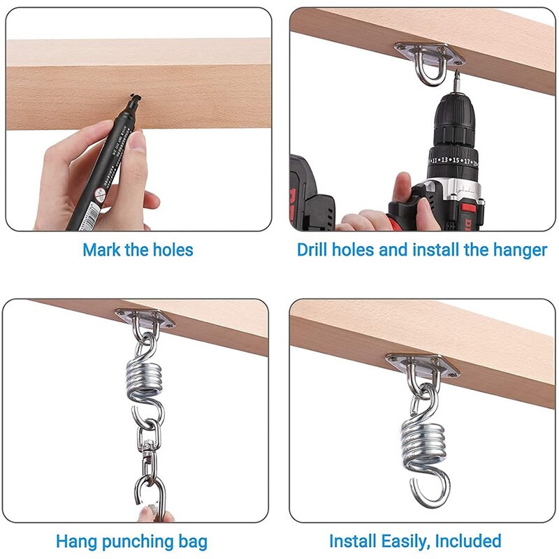 SUS304 Hammock Chair Hanging Kit Spring Swivel Hook Heavy Duty Ceiling Mount Hanger for Swing Chairs Porch Bag Aerial Silks