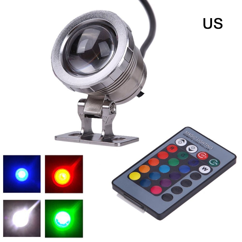 Focos LED subacuáticos de 10W RGB de exterior a prueba de agua, con Control remoto para piscina, fuentes y estanque: Silver US