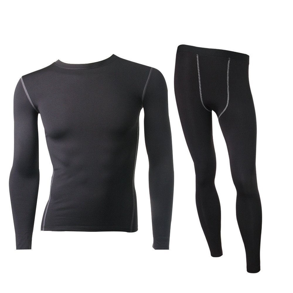 LANBAOSI 2 Pcs mannen Compressie Running Set mannen 2 pc Thermische Ondergoed Set Wicking Fleece Gevoerde Lange Onderbroek: 4XL