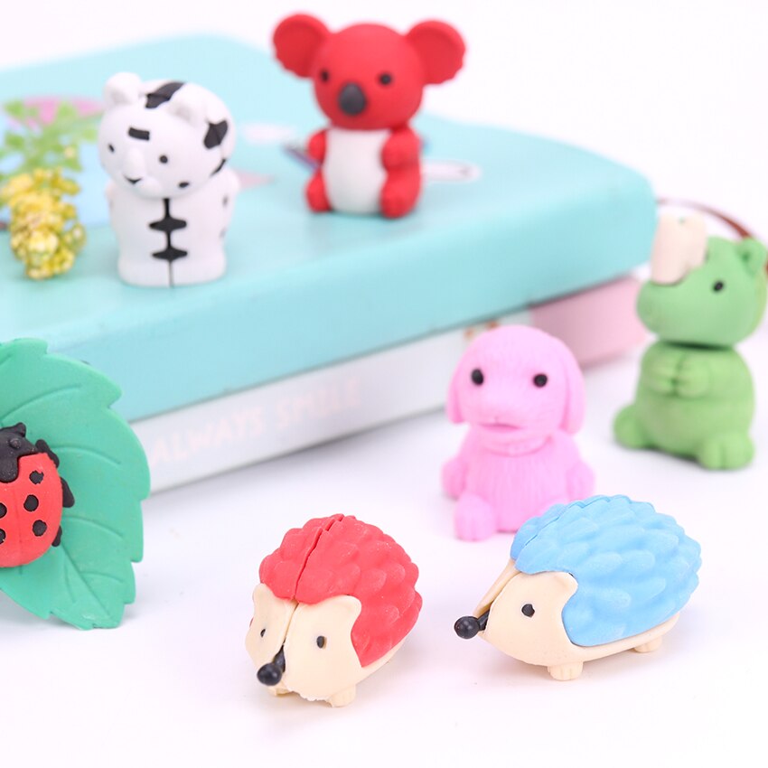 Stationery Supplies Kawaii Animal Pencil Erasers for Office School Kids Prize Writing Drawing Student 3PCS
