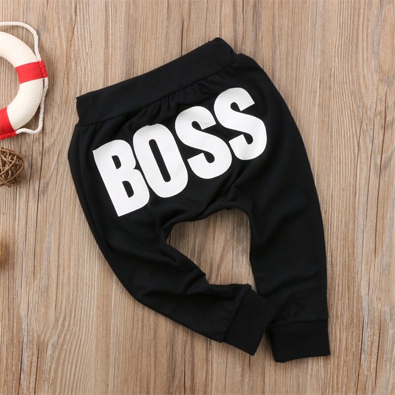 1-5Y Toddler Kids Baby Long Pants Boss Letters Print Infant Boy Girls Casual Trousers Long Pants Harem Pants