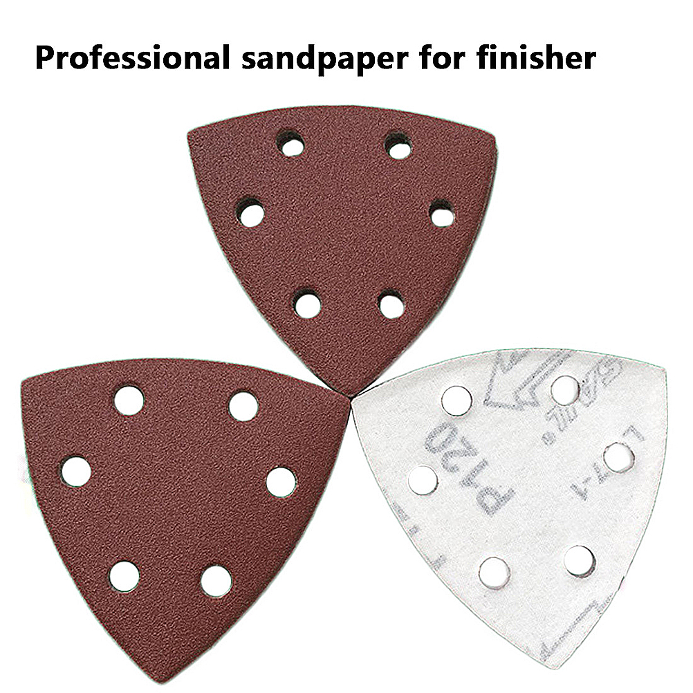50 stk slibende papir sandpapirskive rødt sand flockende sandpapir selvklæbende type trekant poleringspapir 6 huller sandskive