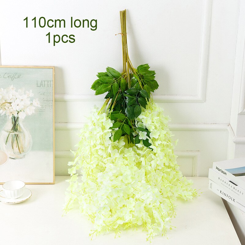 1PC 110cm Silk Wisteria Flowers White Hanging Flower For Decor Artificial Plants For Wedding Party Wall Decoration DIY Home: 8