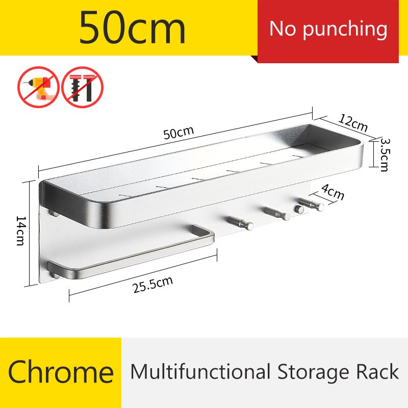 Badeværelse sort badekar hylder hylde arrangør sømfri shampoo holder køkkenhylde med rack  el531: Krom 50cm