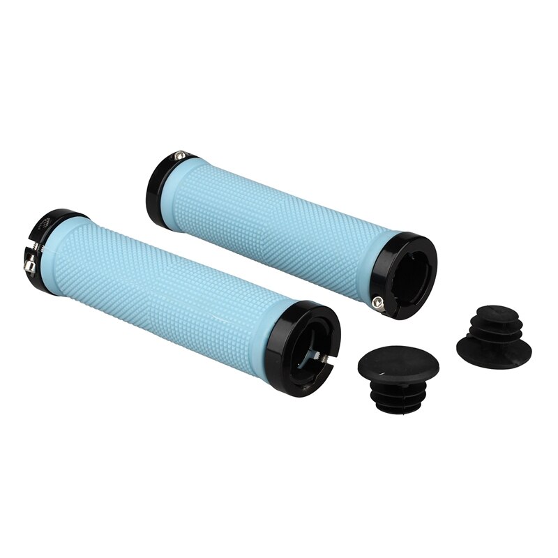 2 Pair Double Road Mountain MTB BMx Bike Cycle Bicycle Lock on Locking Handlebar Grips - Yellow & Blue