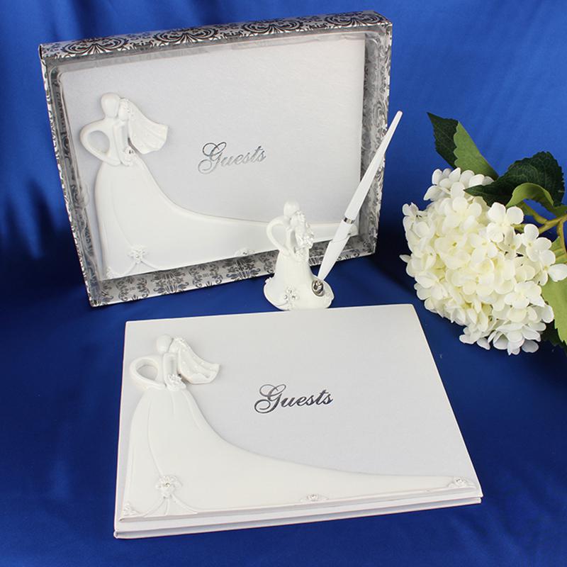 MeterMall Romantic Bride Groom White Wedding Signature Guest Books Engagement Anniversary Guestbook Album Party Decor Supplies: Default Title