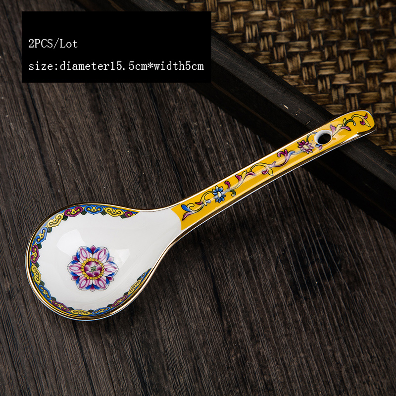 2 Stks/partij Chinese Stijl Keramische Lepel Thuis Servies Soeplepels Keuken Accessoires Tool Emaille Paleis Rijst Scoop Servies: F 2PCS