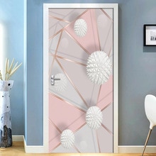 Removable Door Stickers 3D Geometric Marble Stitching Waterproof Living Room Bedroom Door Wallpaper Self Adhesive Wall Decals