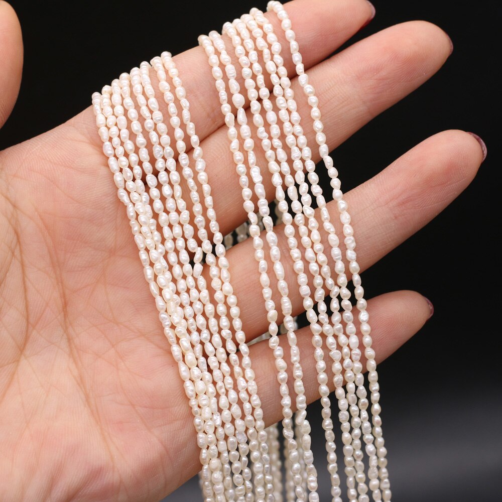 Natural Pearl Beads Freshwater White Rice Pearls Small Beads for DIY Craft Bracelet Necklace Jewelry Making Size 1.8-2mm