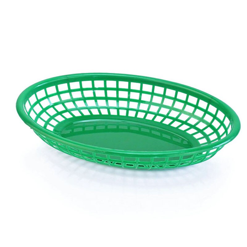 6pcs Oval Plastic Fast Food Baskets Dishes and Plates sets Serving Tray Food Serving Basket Bar Restaurant Supply: Green