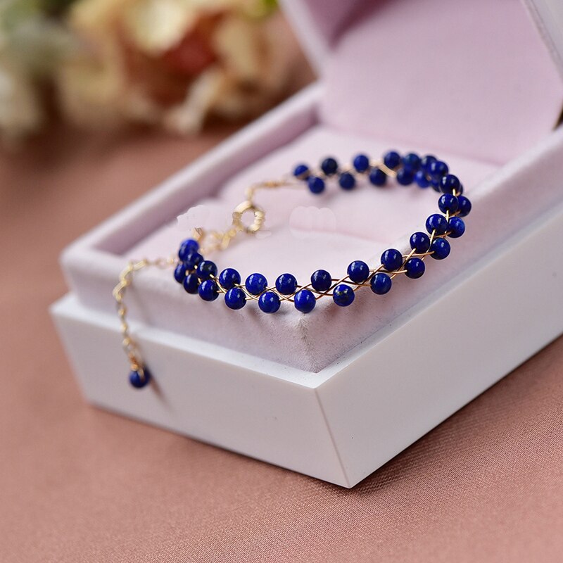 Perles Lapis Lazuli naturelles faites à la main Bracelet armure Bracelet et Bracelet bijoux pour les femmes