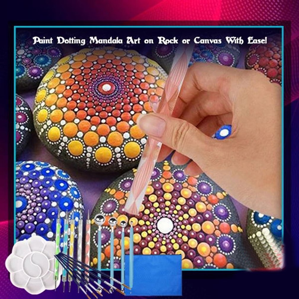 20 st/set kombination mandala dotting verktyg kit stenmålad lera diy målning mall verktygssats