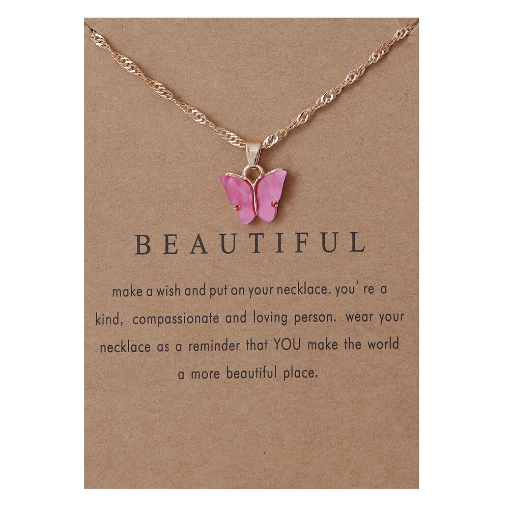 Cute Butterfly Pendant Necklace for Women Jewelry: gold card rose