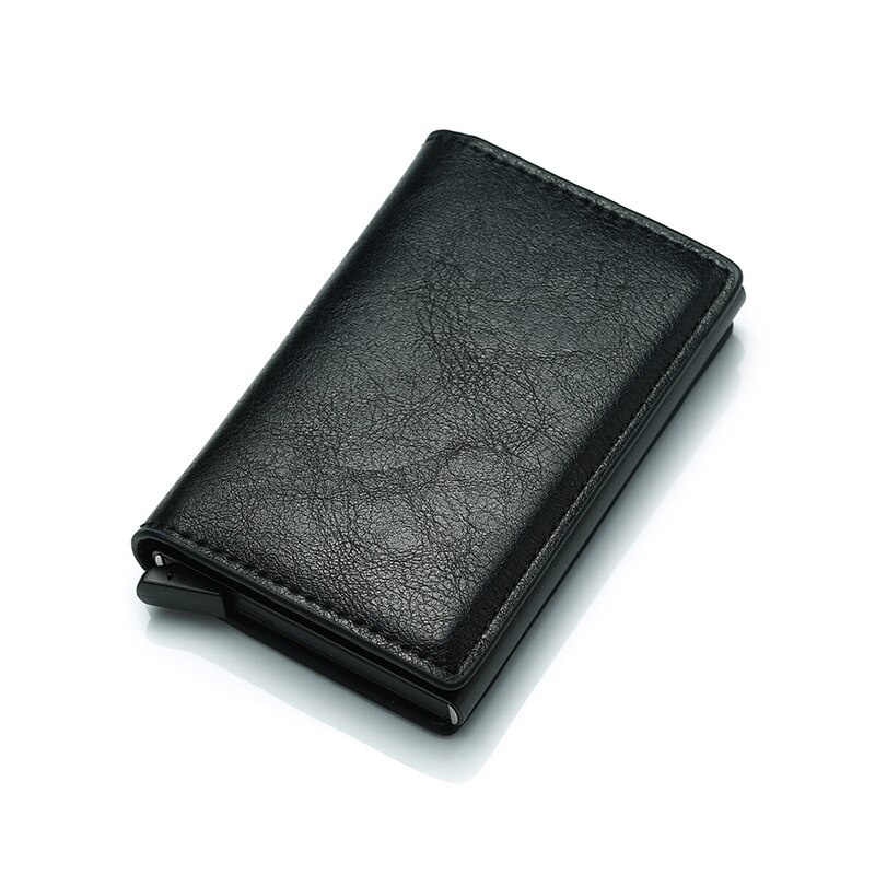 Carbon Fiber Rfid Blocking Kaarthouder Portemonnee Mannen Lederen Business Bank Credit Card Case Kaarthouder Bescherming Slim Creditcard: Black