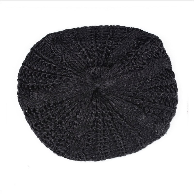 Beret Braided Hats Baggy Beanie Crochet Warm Winter Hat Ski Cap Wool Knitted Caps Women Lady Hats: Black
