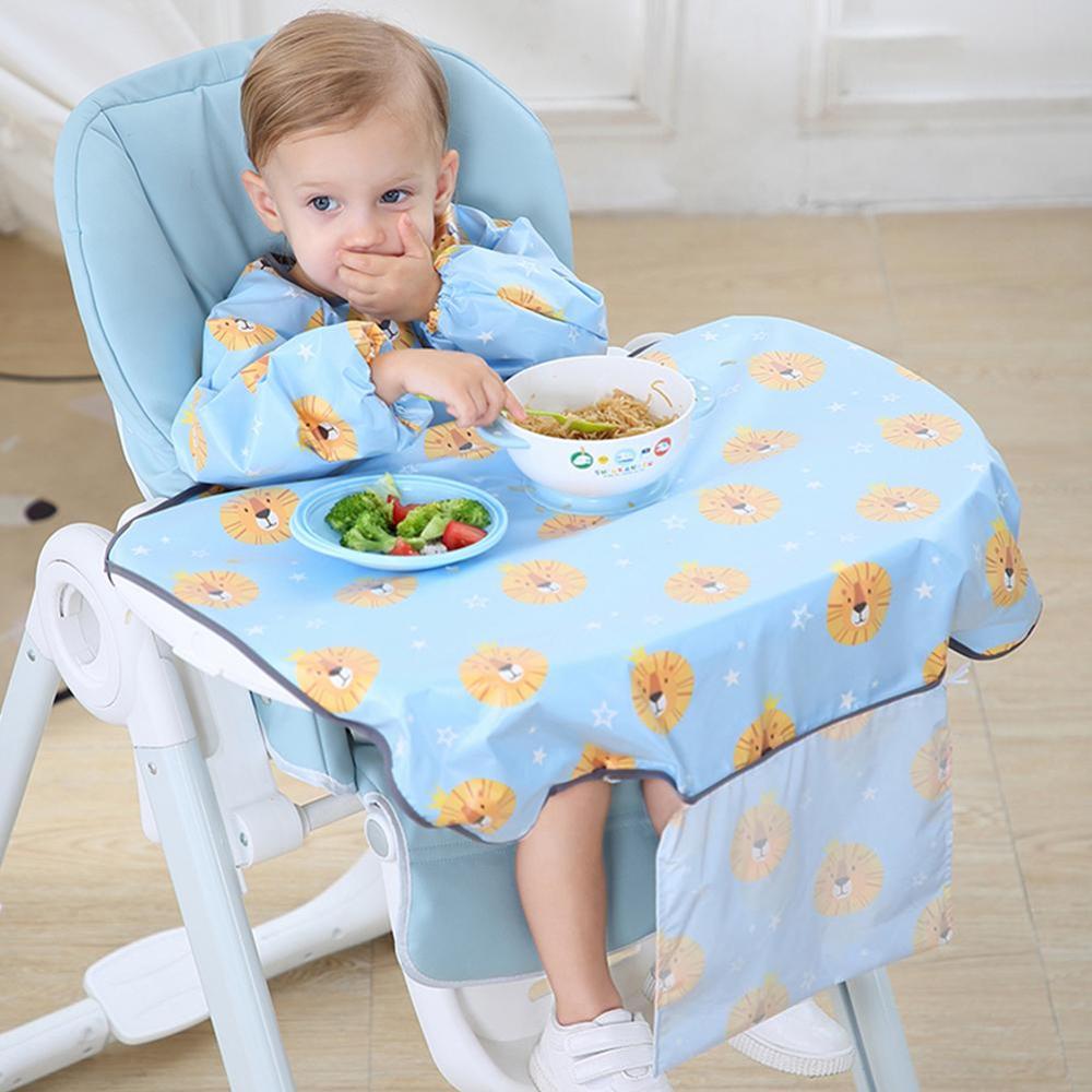 Anti-snavset baby langærmet hagesmæk all-in-on baby hagesmæk overall med bordklud spisebord hynde stol baby kjole fodring