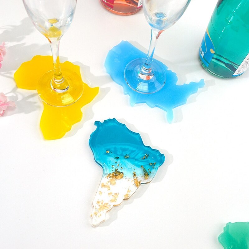 DIY siete continentes mapa posavasos moldes de resina Oceanía África Europa Asia mapa bandeja de silicona fruta taza Mat molde de resina Epoxy