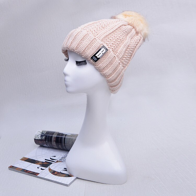 Winter gebreide mutsen dames dikke warme muts skullies muts dames gebreide letter muts mutsen outdoor muts en sjaal: Beige 2