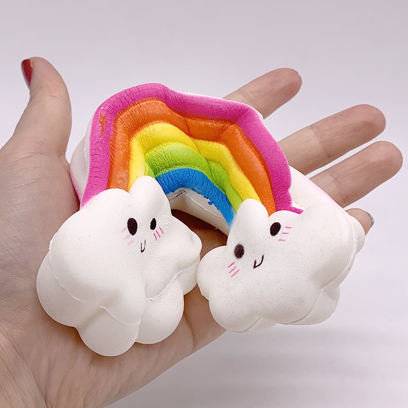 Schattige smiley regenboog squishy langzaam rijzende simulatie brood zacht geurende knijp speelgoed stressverlichting leuke collectie voor kinderen beste speelgoed
